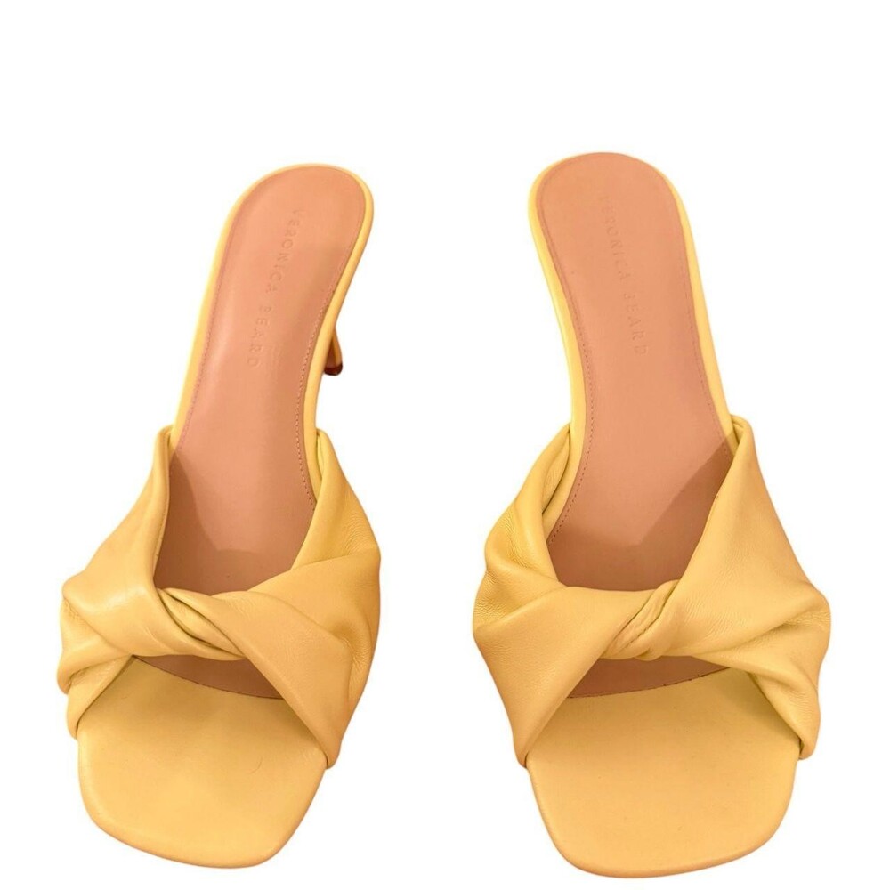 Veronica Beard Misa Yellow Knot-Front Heel Sandal Sz 8